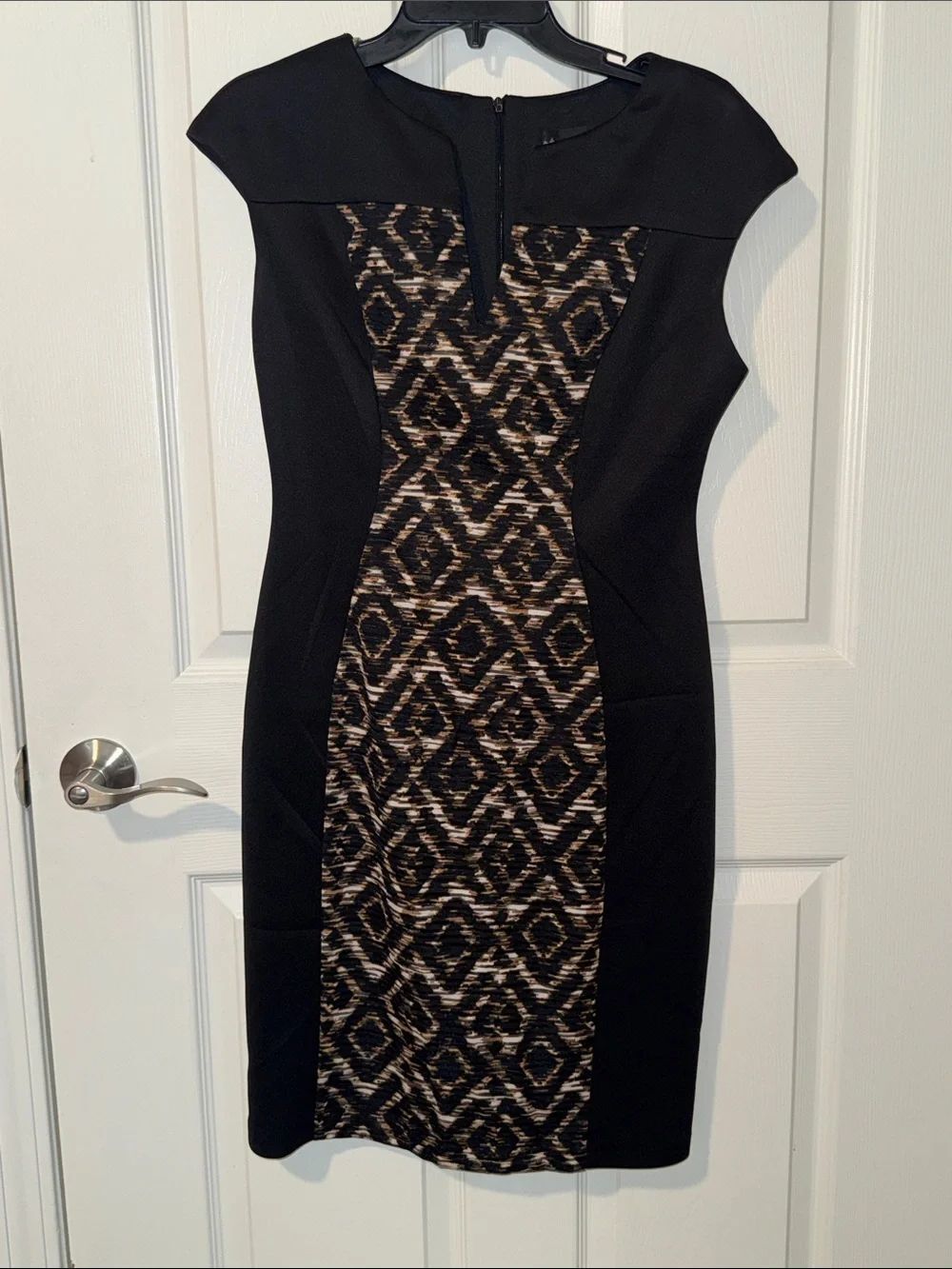 connected apparel Black Midi Dress with Tan Patterned Panel